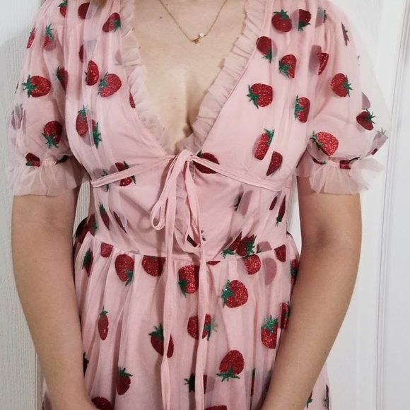 Strawberry Tulle Long Dress / Cute / S-5XL - Picture 8 of 10